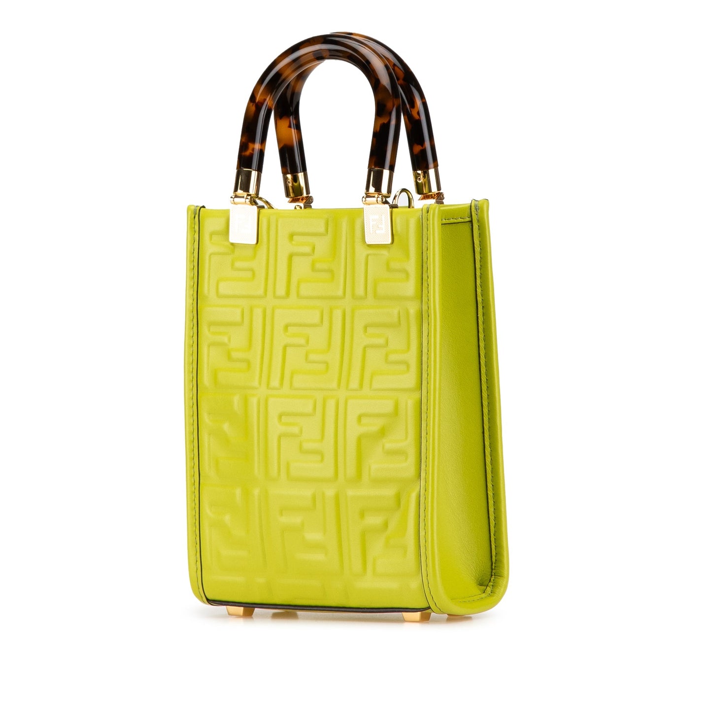 Fendi Mini Zucca Embossed Leather Sunshine Shopper Tote Green