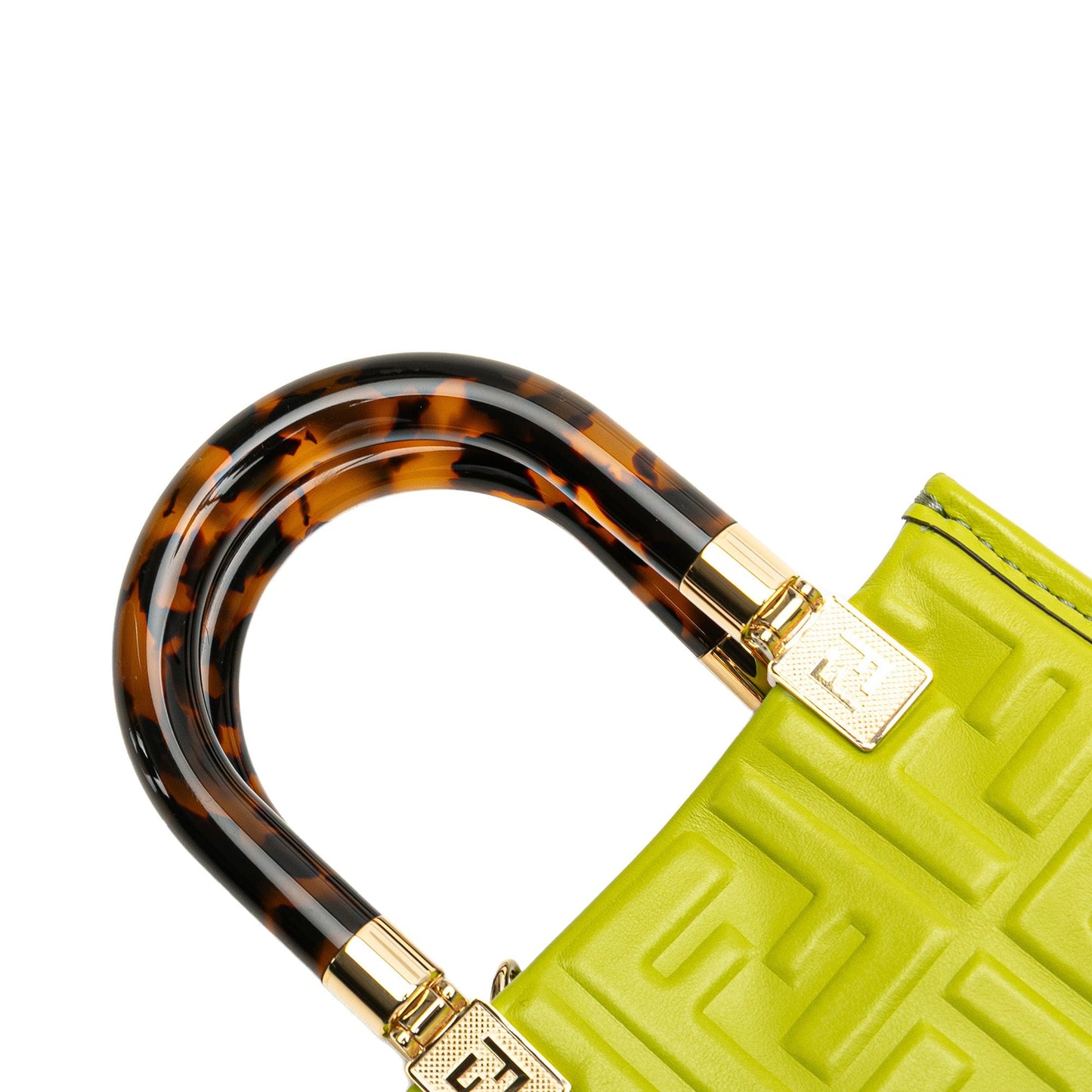 Fendi Mini Zucca Embossed Leather Sunshine Shopper Tote Green