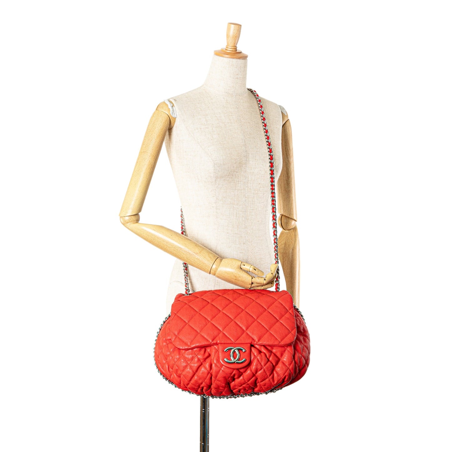 Chanel Large Quilted Lambskin Chain Around Flap Red
