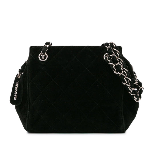 Chanel Quilted Velvet Shoulder Bag Black