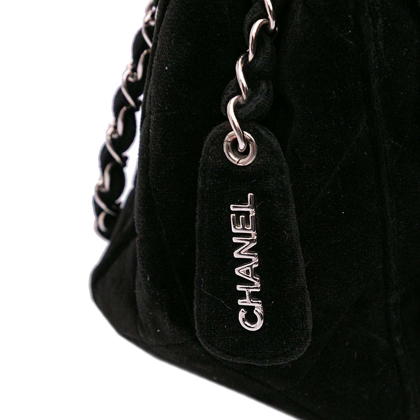 Chanel Quilted Velvet Shoulder Bag Black