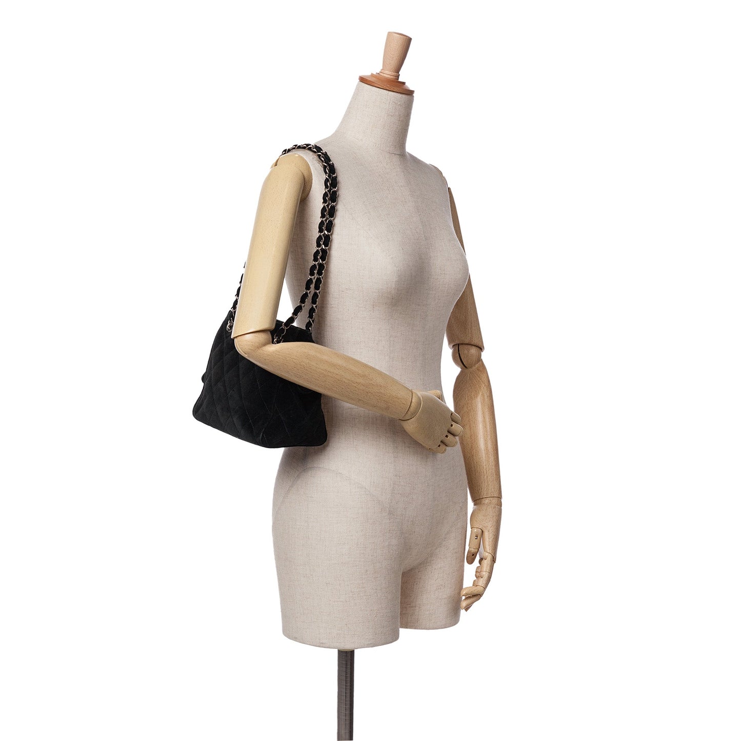 Chanel Quilted Velvet Shoulder Bag Black