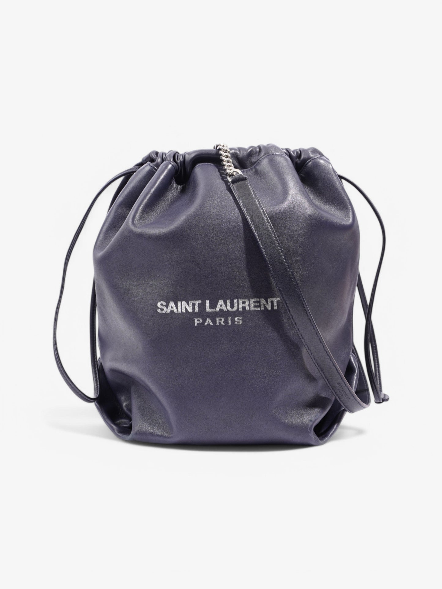 Saint Laurent Teddy Bucket Bag Navy / Silver Leather