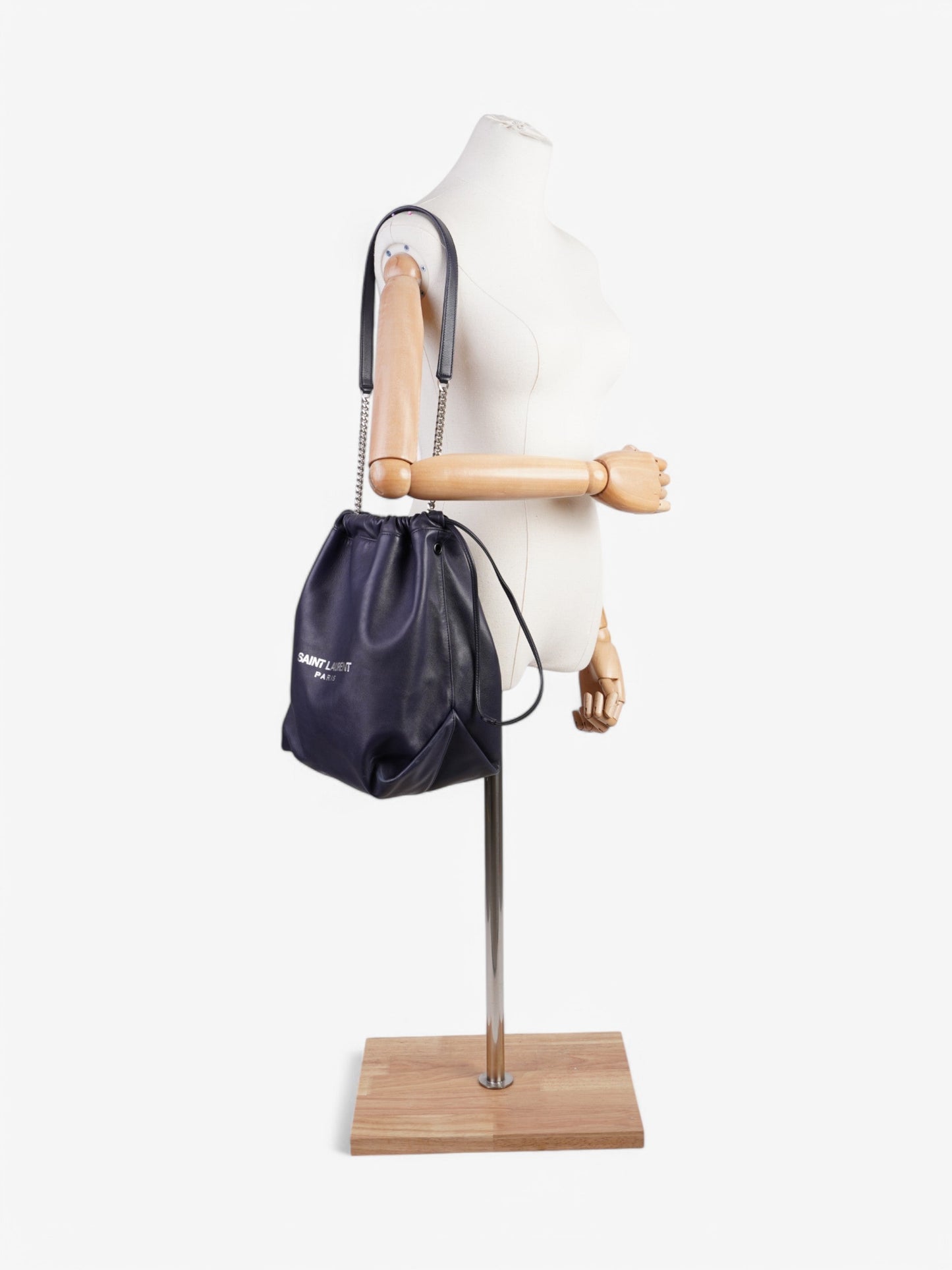Saint Laurent Teddy Bucket Bag Navy / Silver Leather