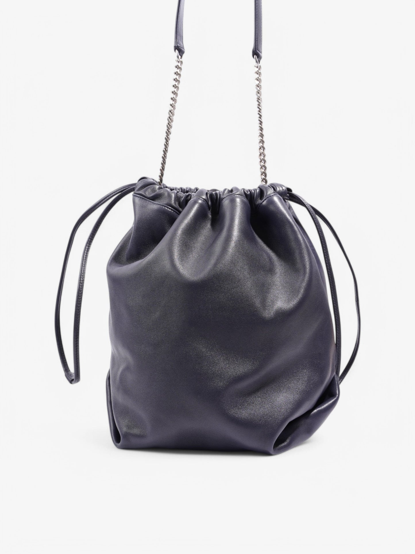 Saint Laurent Teddy Bucket Bag Navy / Silver Leather