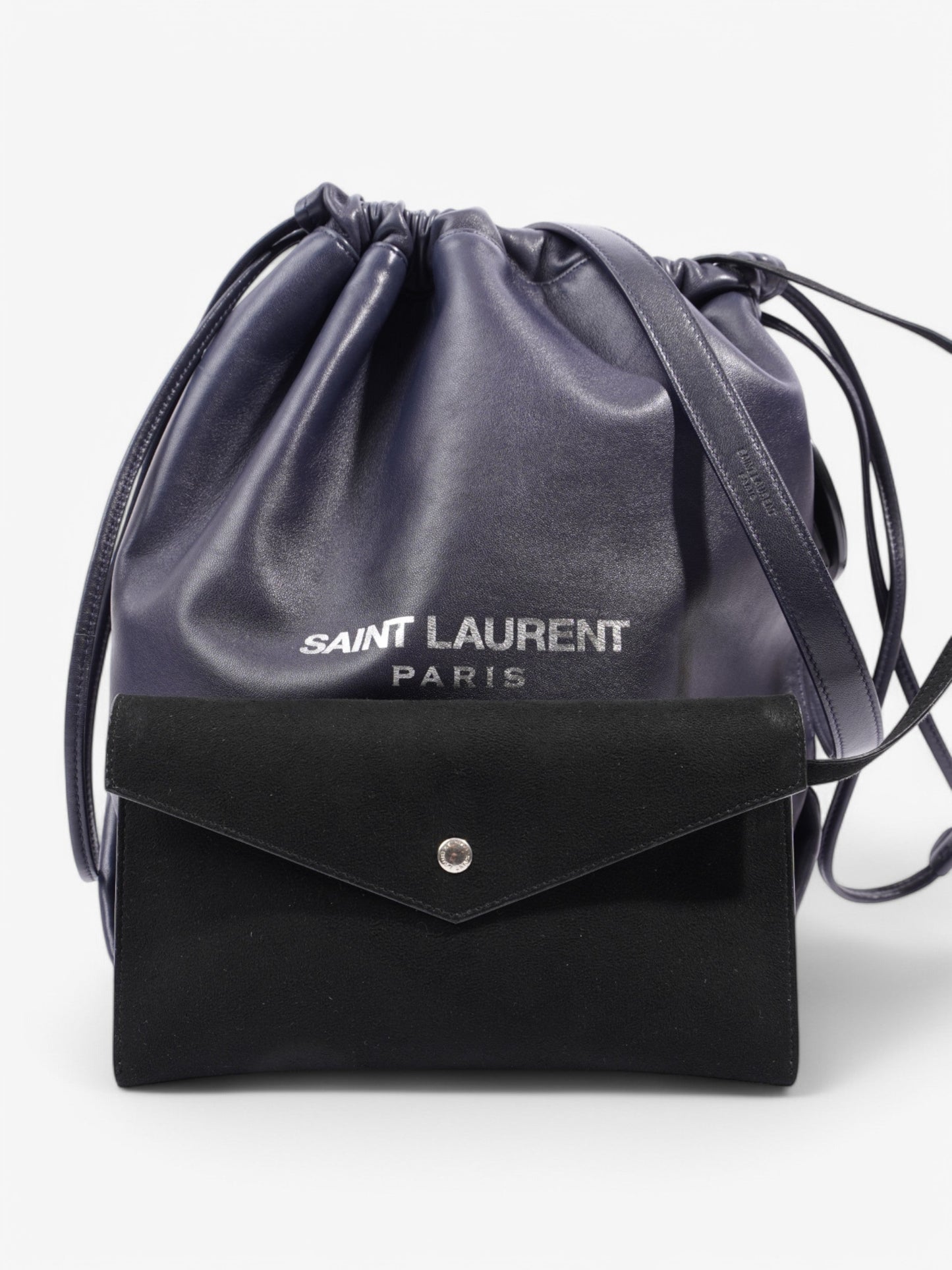 Saint Laurent Teddy Bucket Bag Navy / Silver Leather