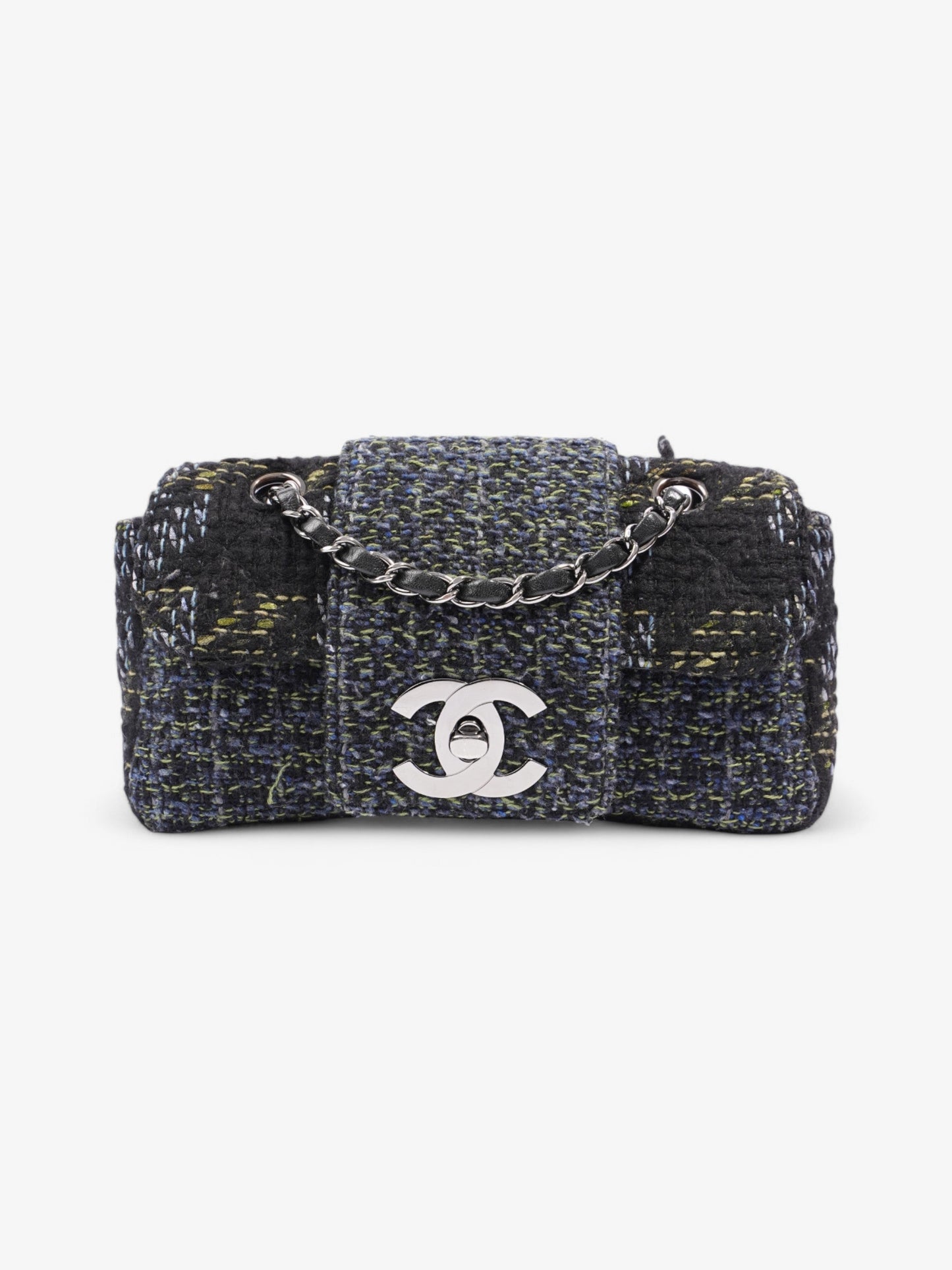 Chanel Fantasy Tweed Shoulder Bag Black / Blue / Green Tweed
