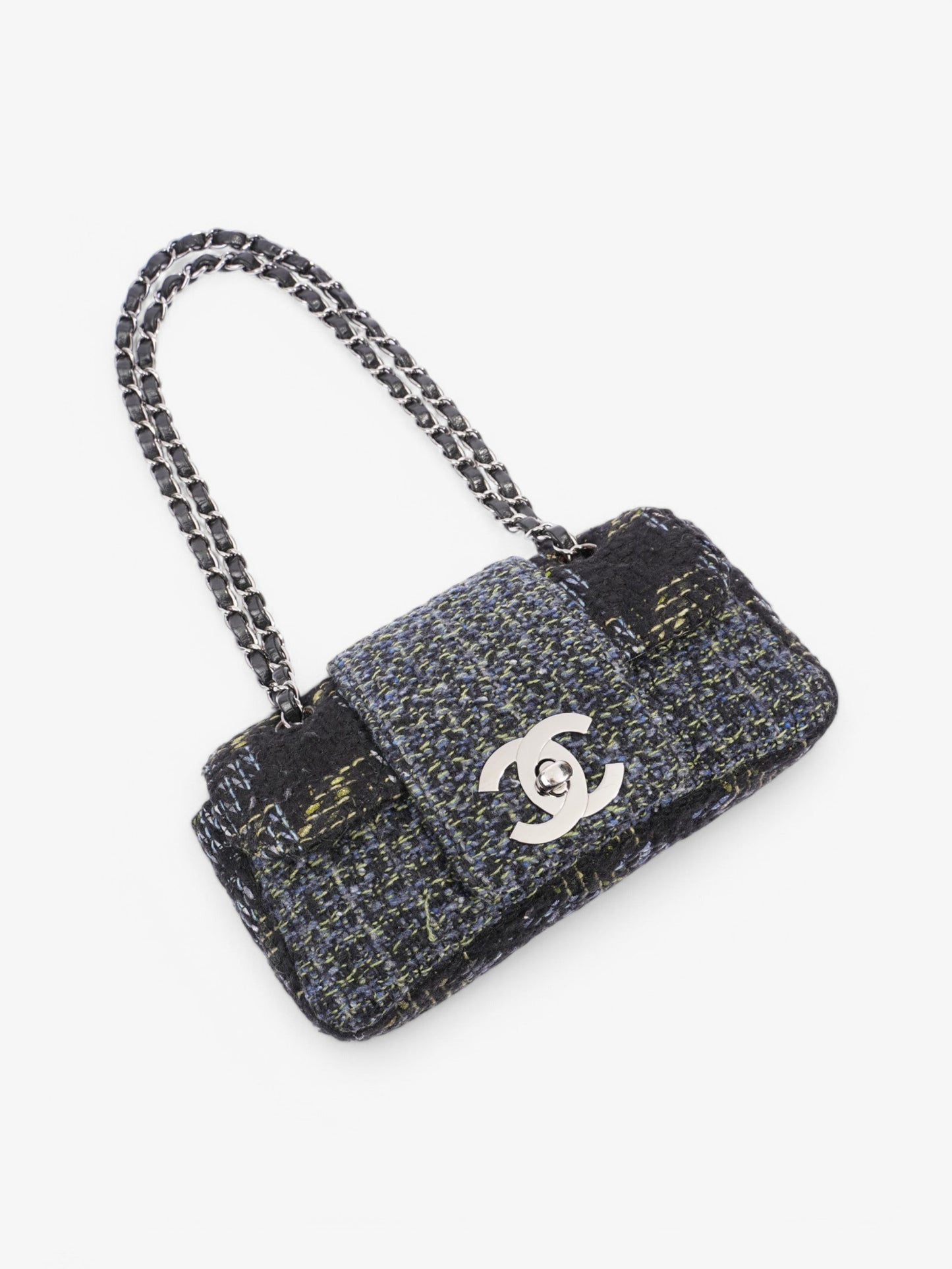 Chanel Fantasy Tweed Shoulder Bag Black / Blue / Green Tweed