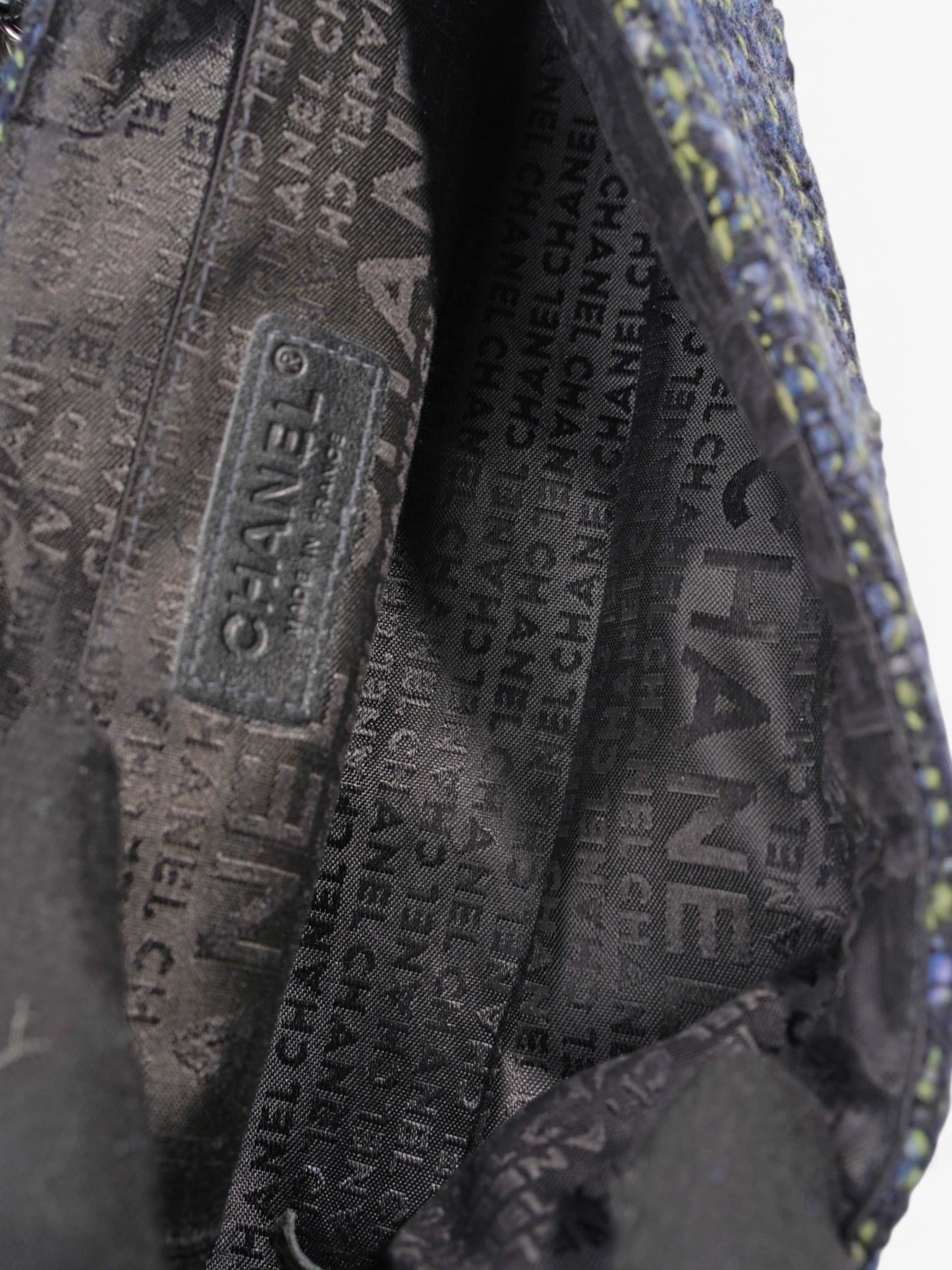 Chanel Fantasy Tweed Shoulder Bag Black / Blue / Green Tweed