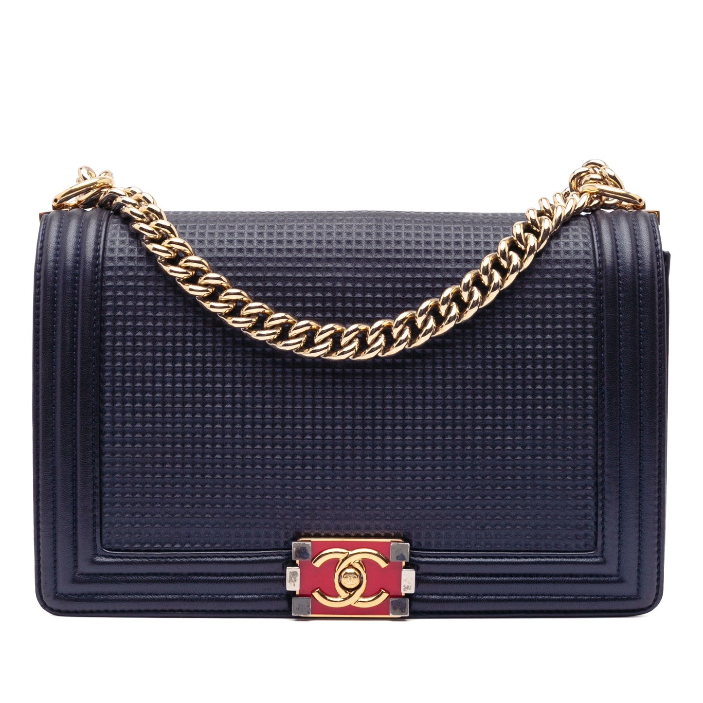 Chanel Medium Lambskin Embossed Cube Boy Flap Blue