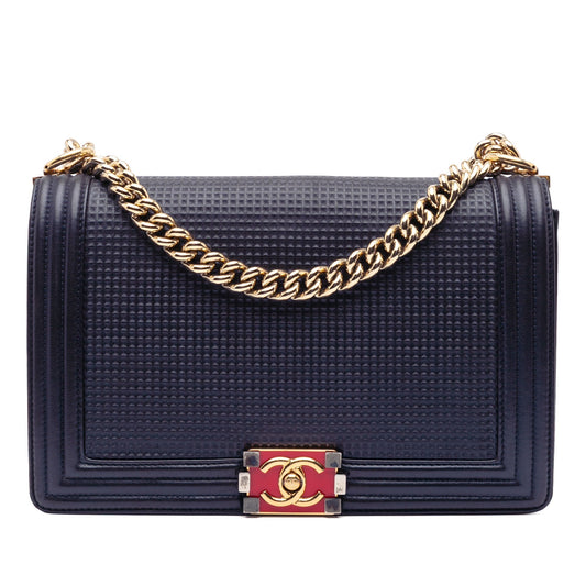 Chanel Medium Lambskin Embossed Cube Boy Flap Blue