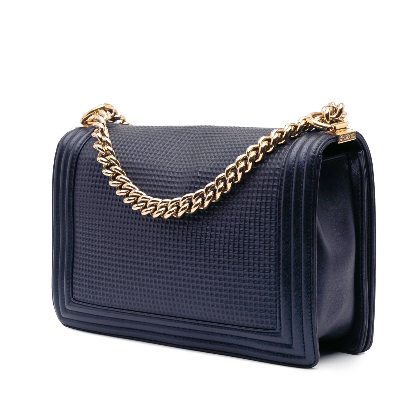 Chanel Medium Lambskin Embossed Cube Boy Flap Blue