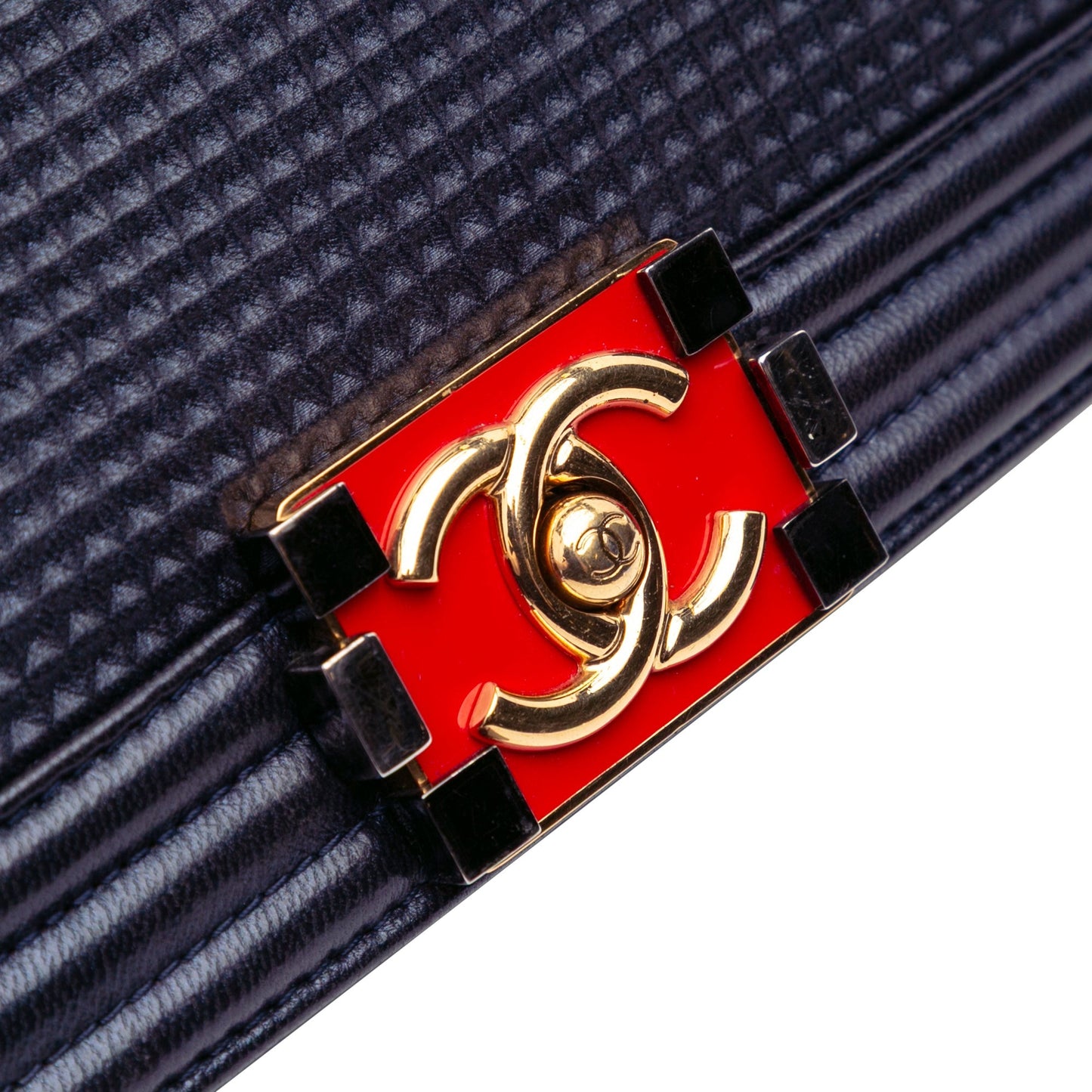 Chanel Large Lambskin Embossed Boy Cube Flap Blue