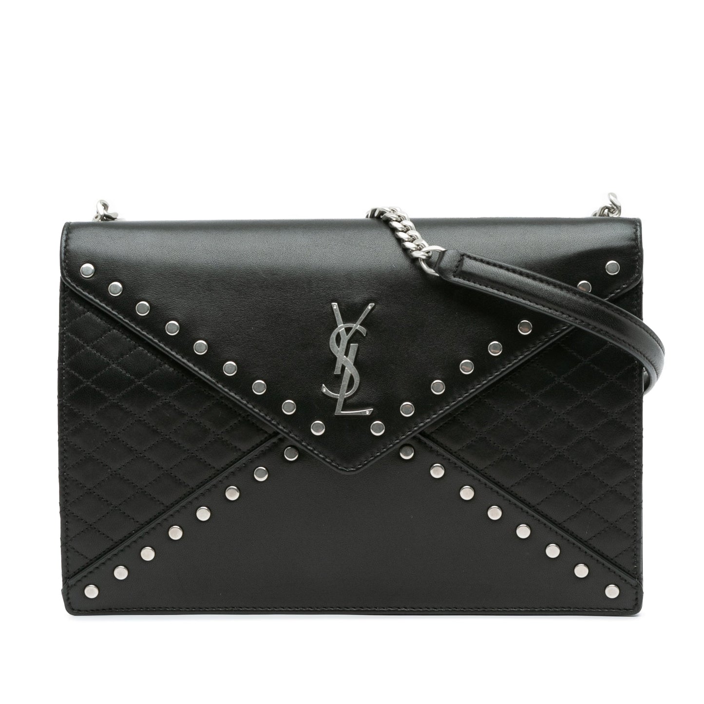 Saint Laurent Quilted Lambskin Studded Monogram Gaby Shoulder Bag Black