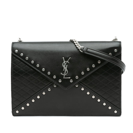 Saint Laurent Quilted Lambskin Studded Monogram Gaby Shoulder Bag Black
