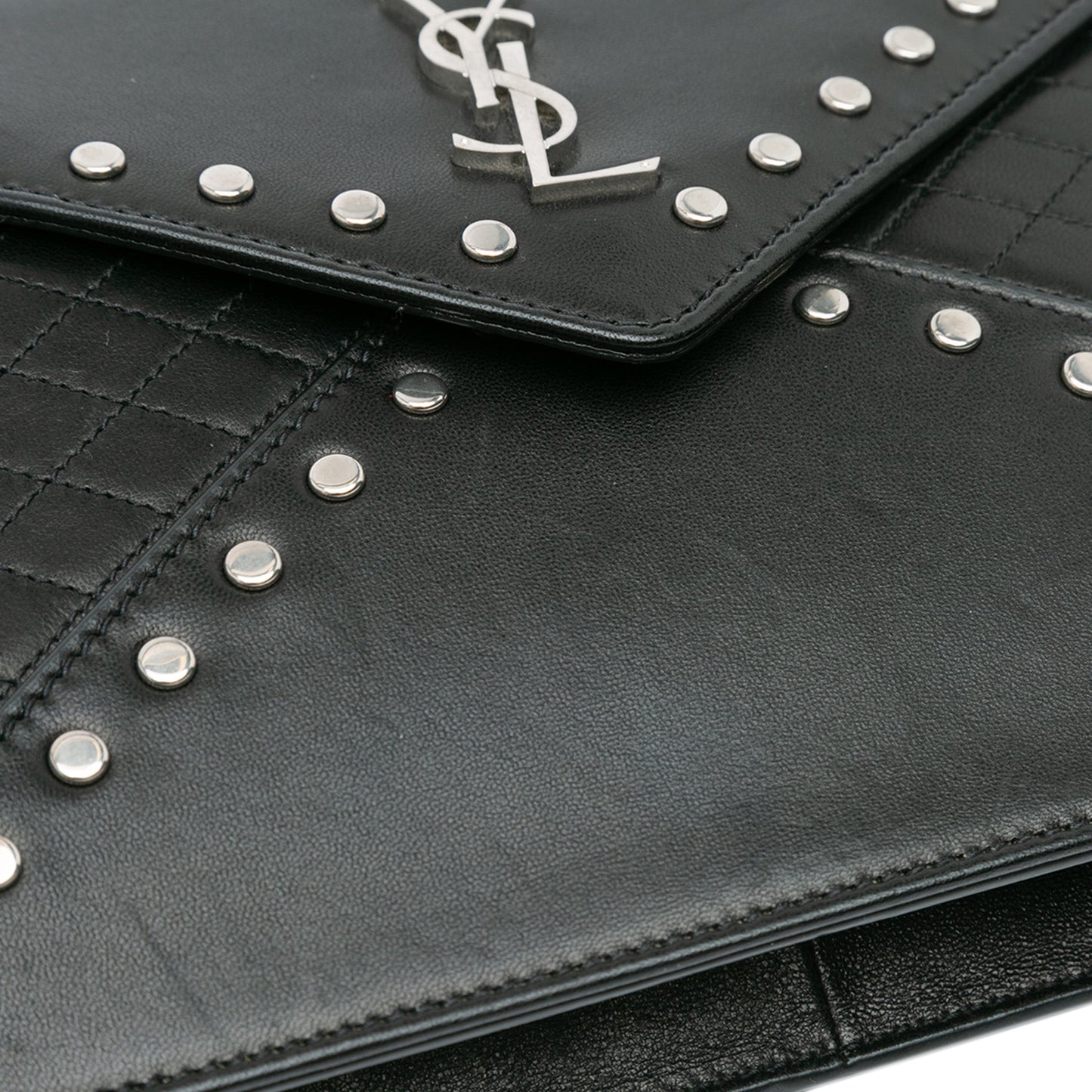 Saint Laurent Quilted Lambskin Studded Monogram Gaby Shoulder Bag Black