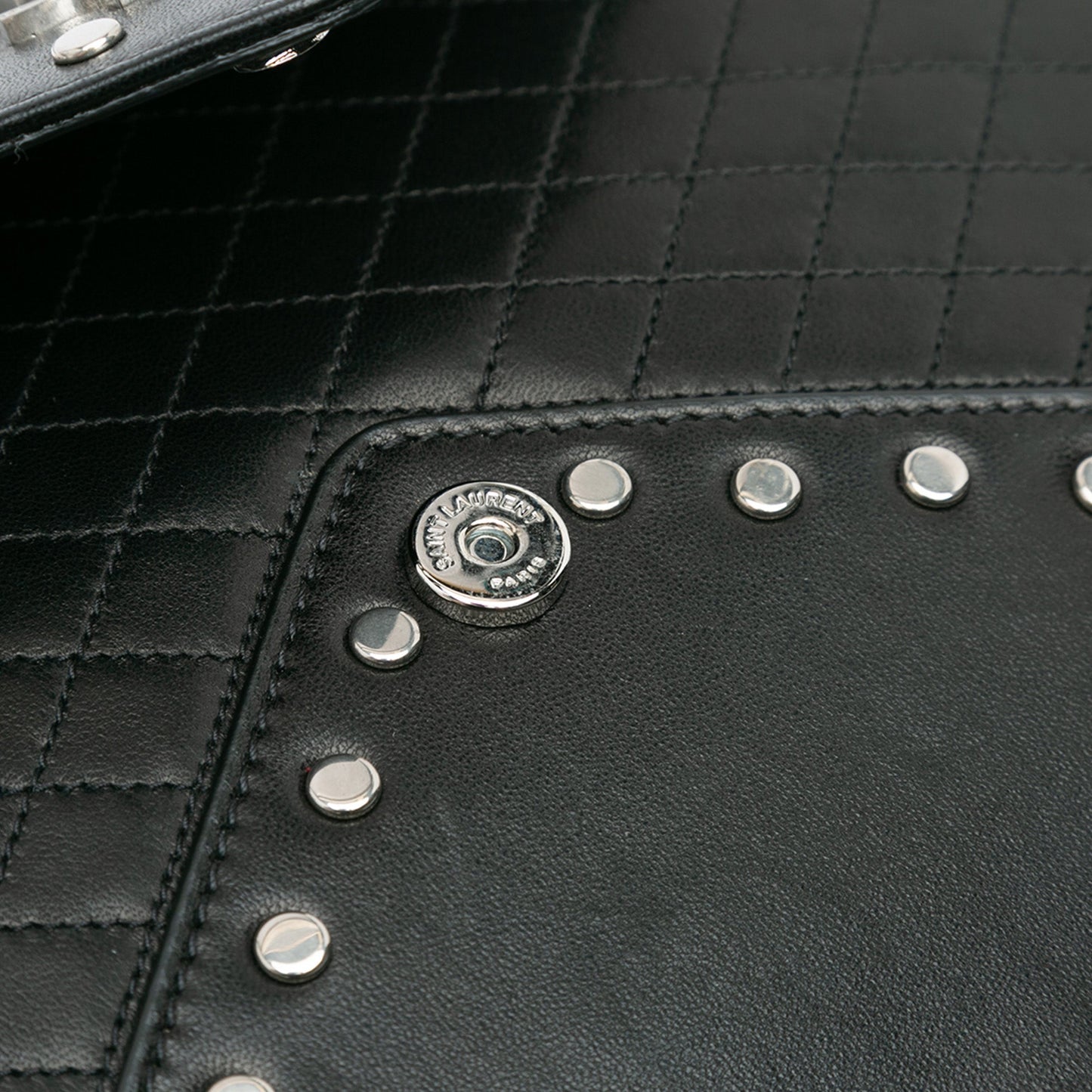 Saint Laurent Quilted Lambskin Studded Monogram Gaby Shoulder Bag Black