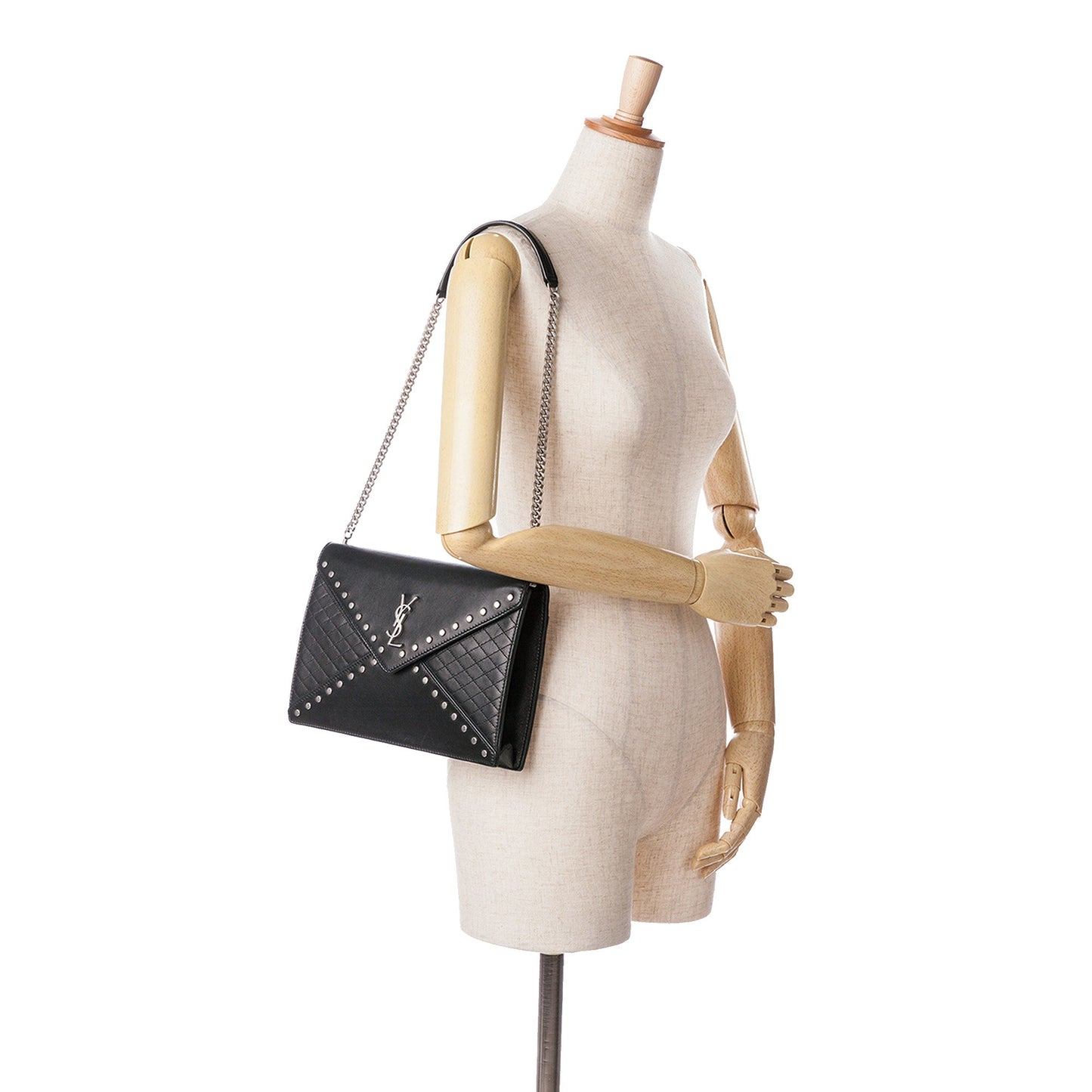 Saint Laurent Quilted Lambskin Studded Monogram Gaby Shoulder Bag Black