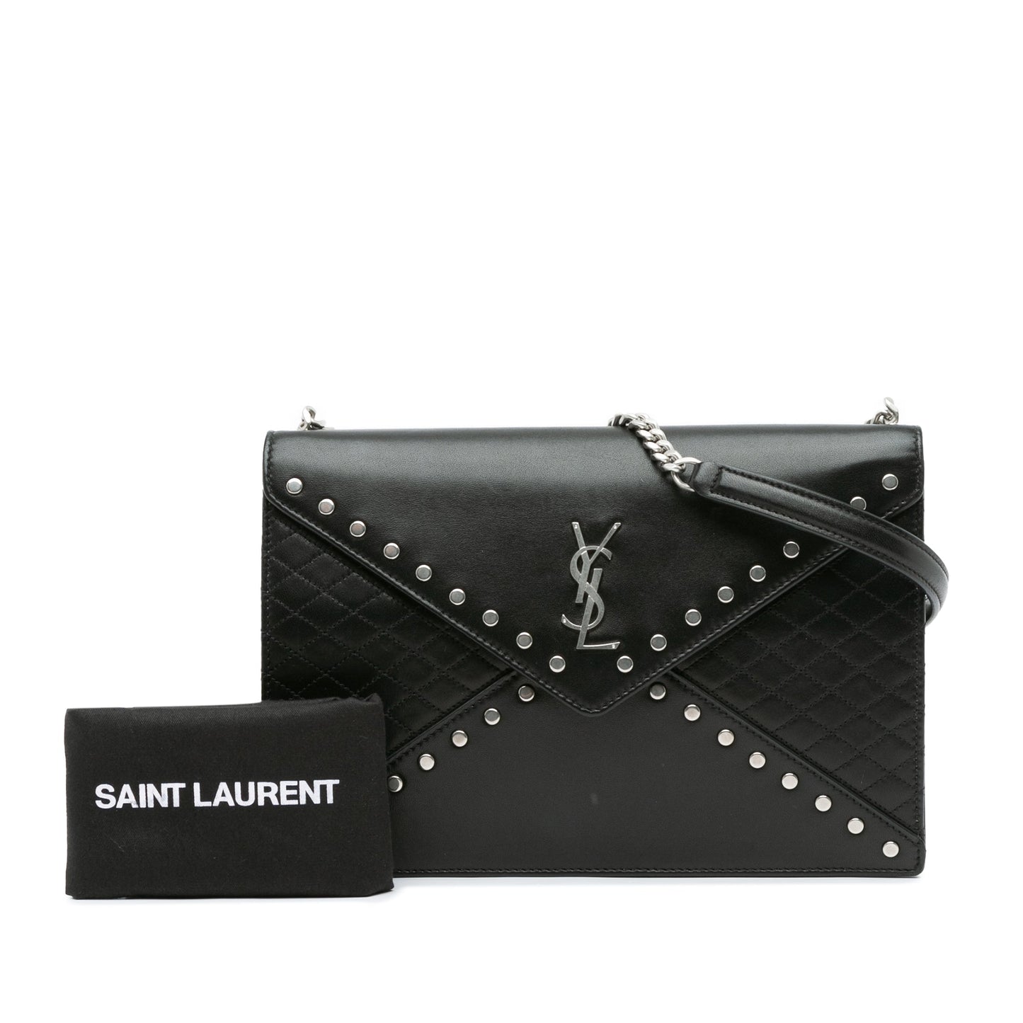 Saint Laurent Quilted Lambskin Studded Monogram Gaby Shoulder Bag Black
