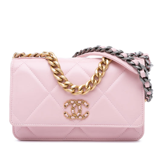 Chanel Quilted Lambskin 19 Wallet on Chain Pink