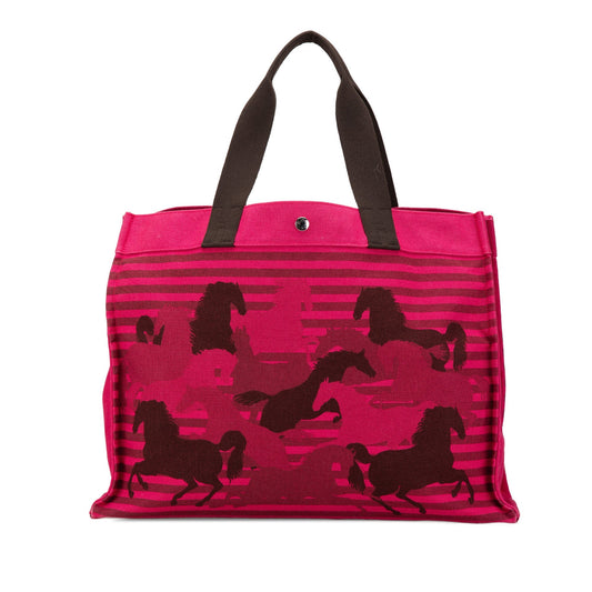 Hermès Toile Chevaux En Camouflage Beach Tote Pink