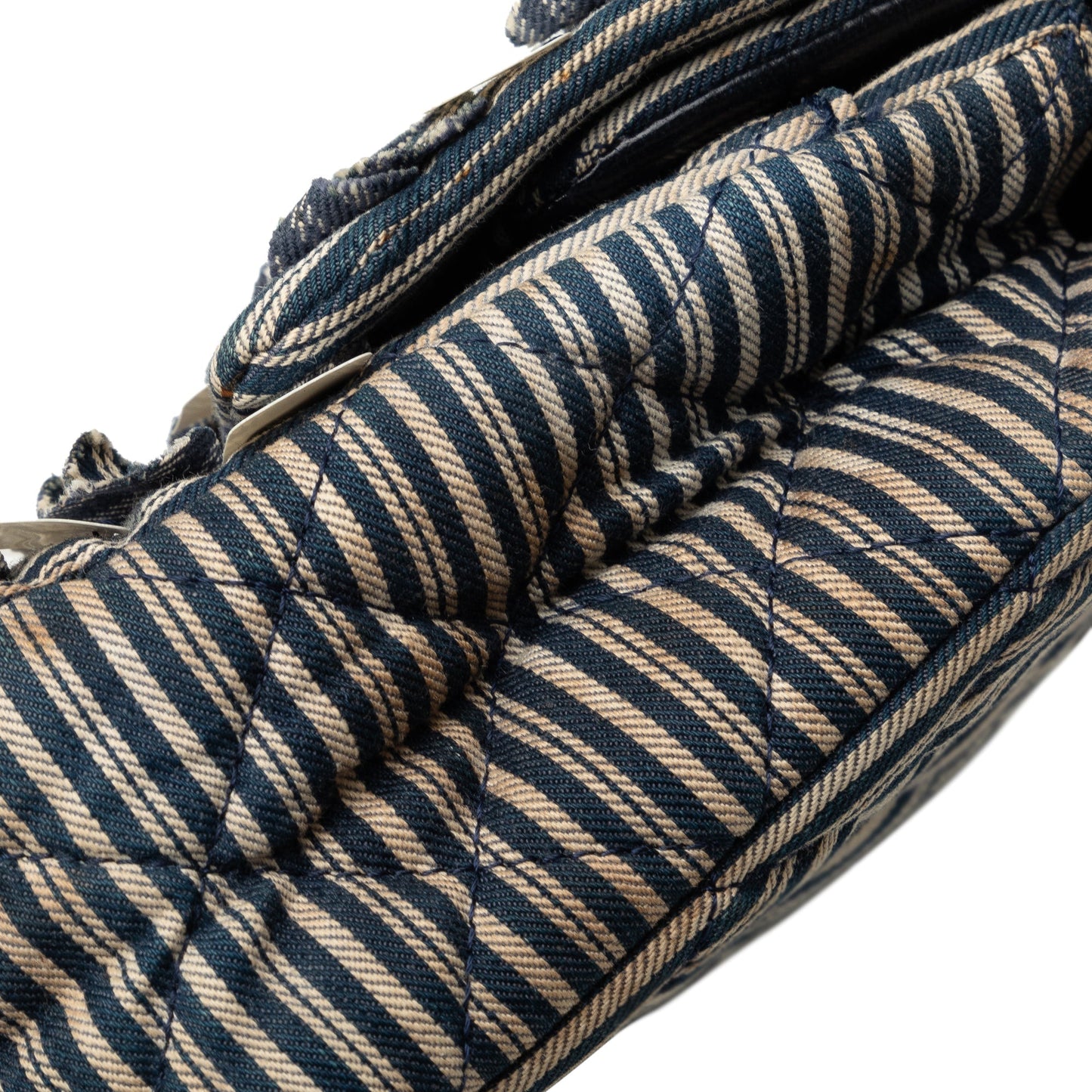 Chanel Medium Cotton Striped Double Flap Blue