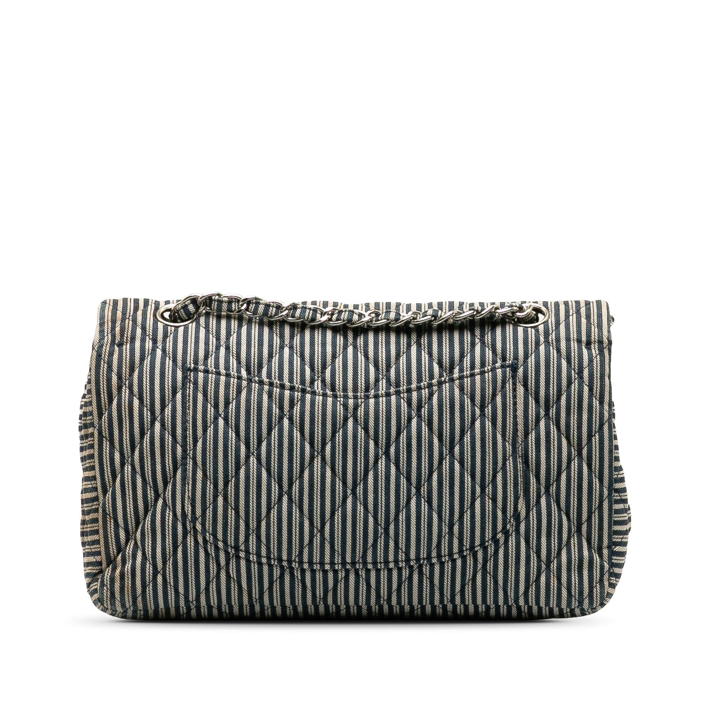 Chanel Medium Cotton Striped Double Flap Blue