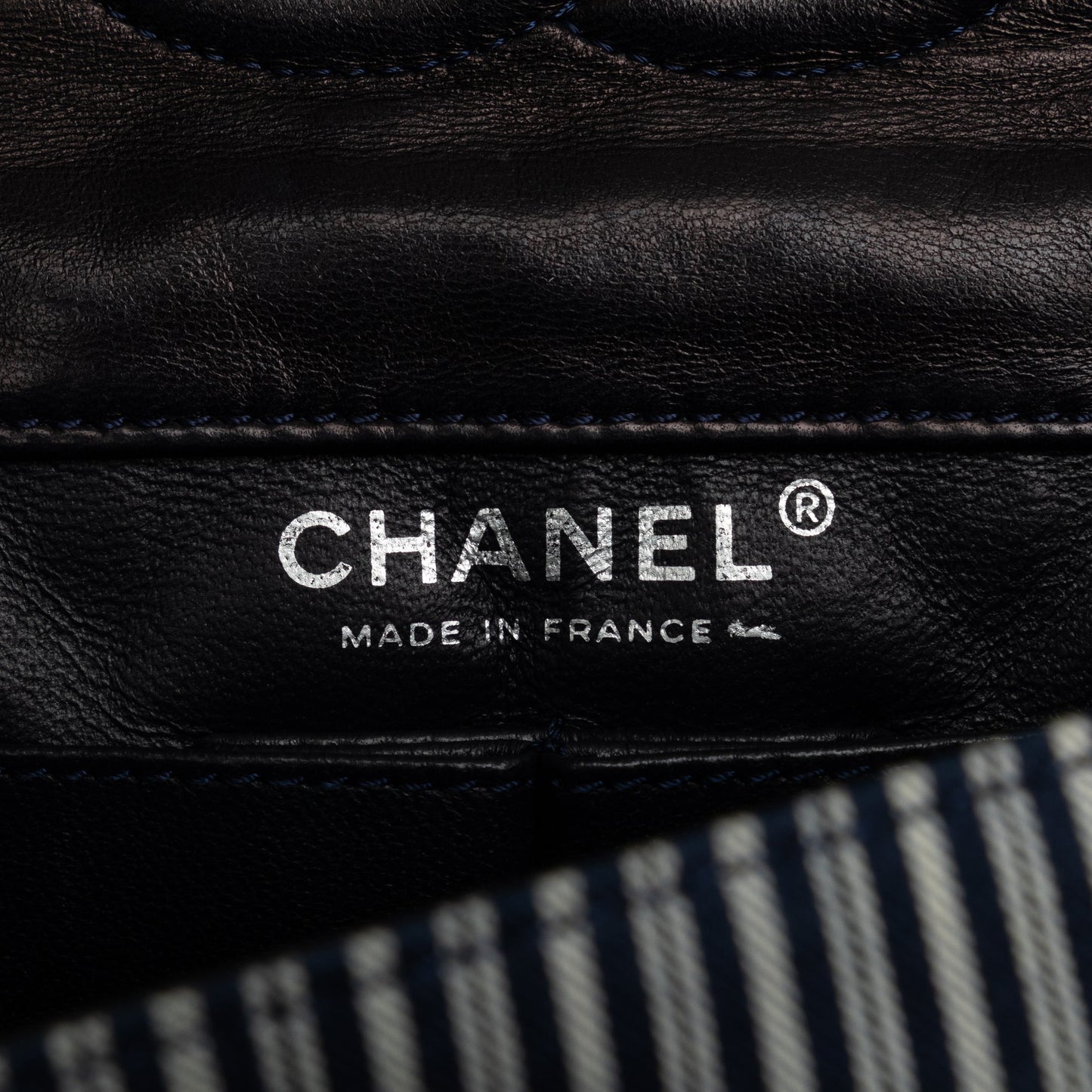 Chanel Medium Cotton Striped Double Flap Blue