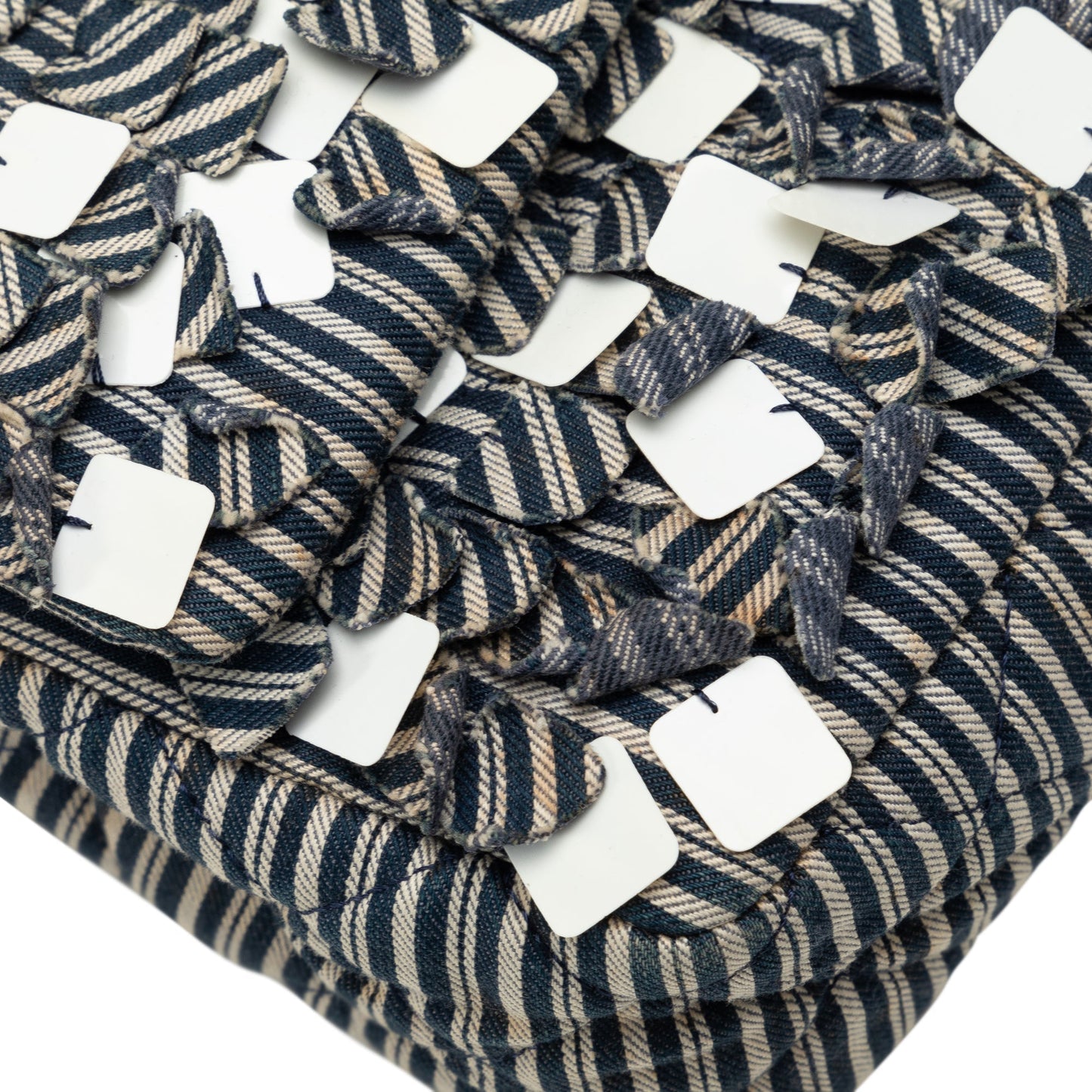 Chanel Medium Cotton Striped Double Flap Blue