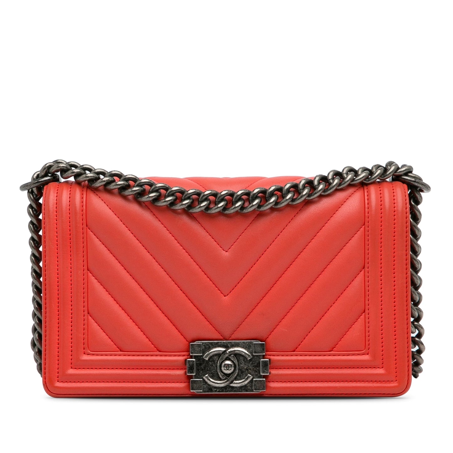 Chanel Medium Calfskin Chevron Boy Flap Red