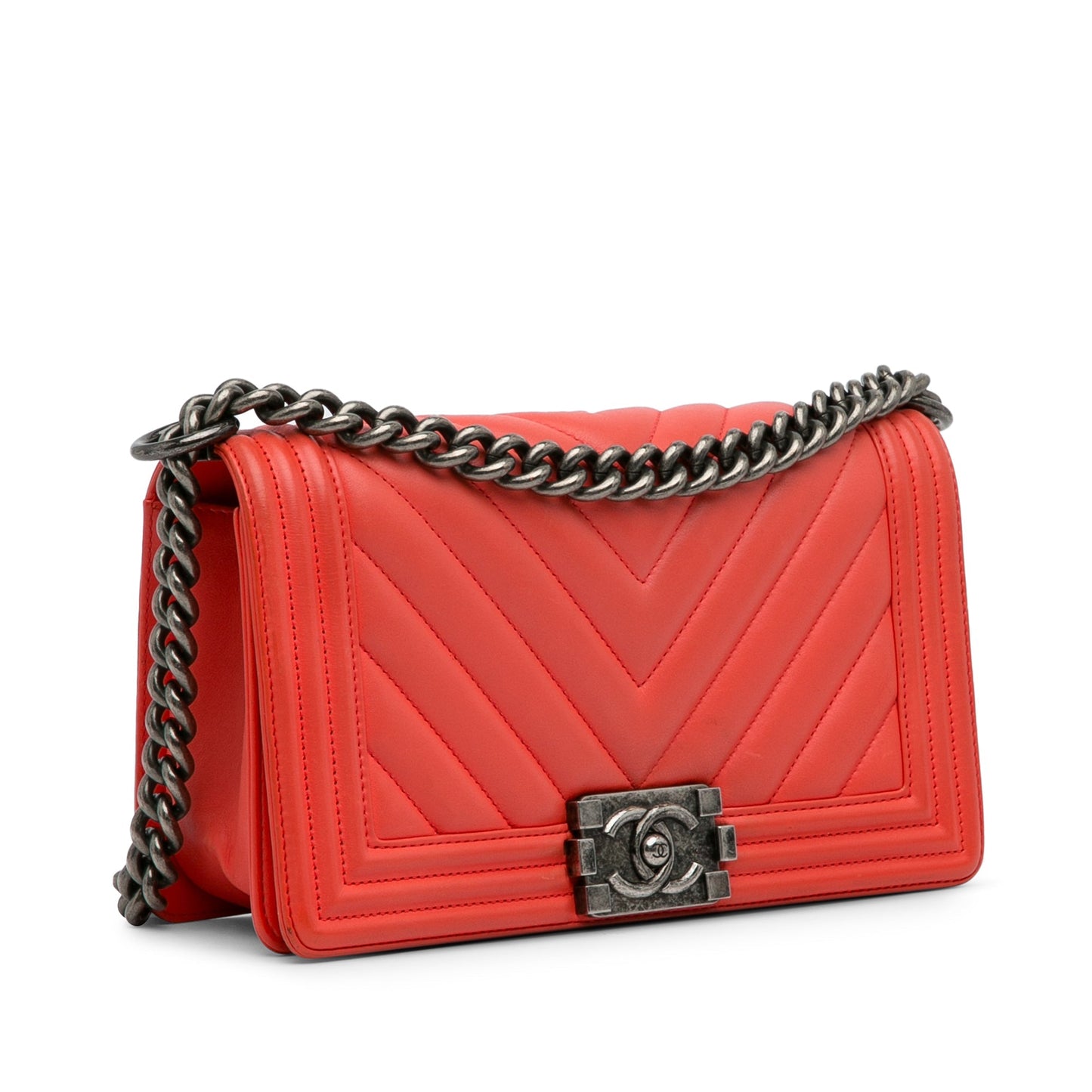 Chanel Old Medium Chevron Calfskin Boy Flap Red