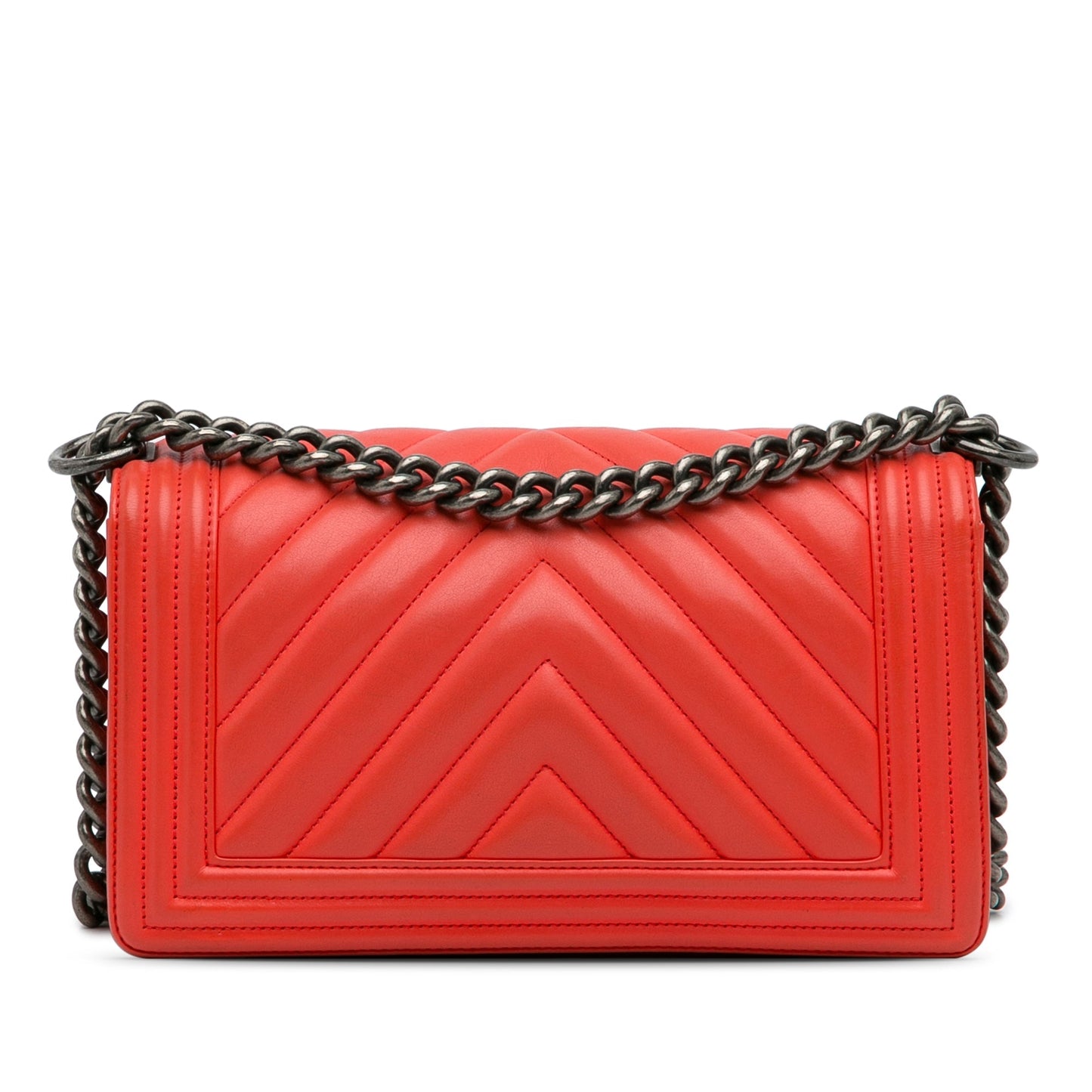 Chanel Old Medium Chevron Calfskin Boy Flap Red