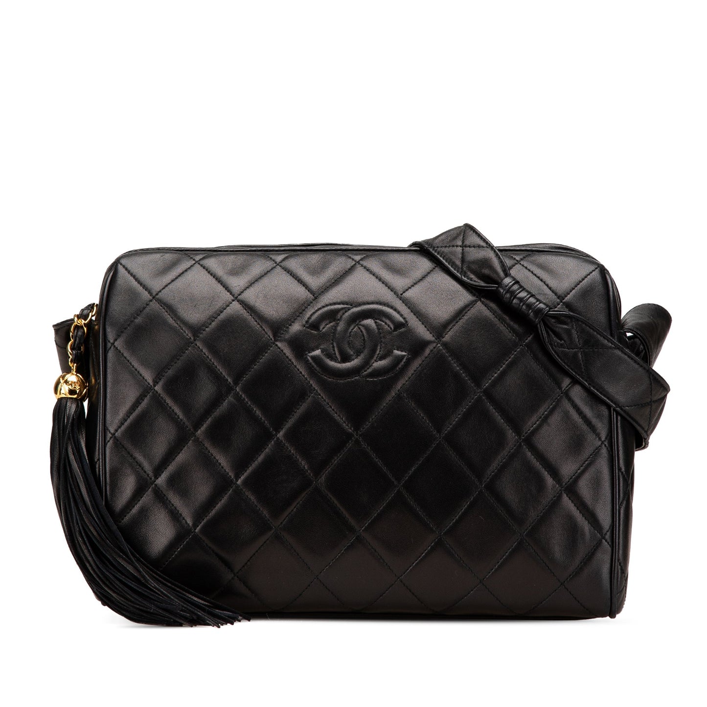 Chanel CC Quilted Lambskin Tassel Crossbody Black