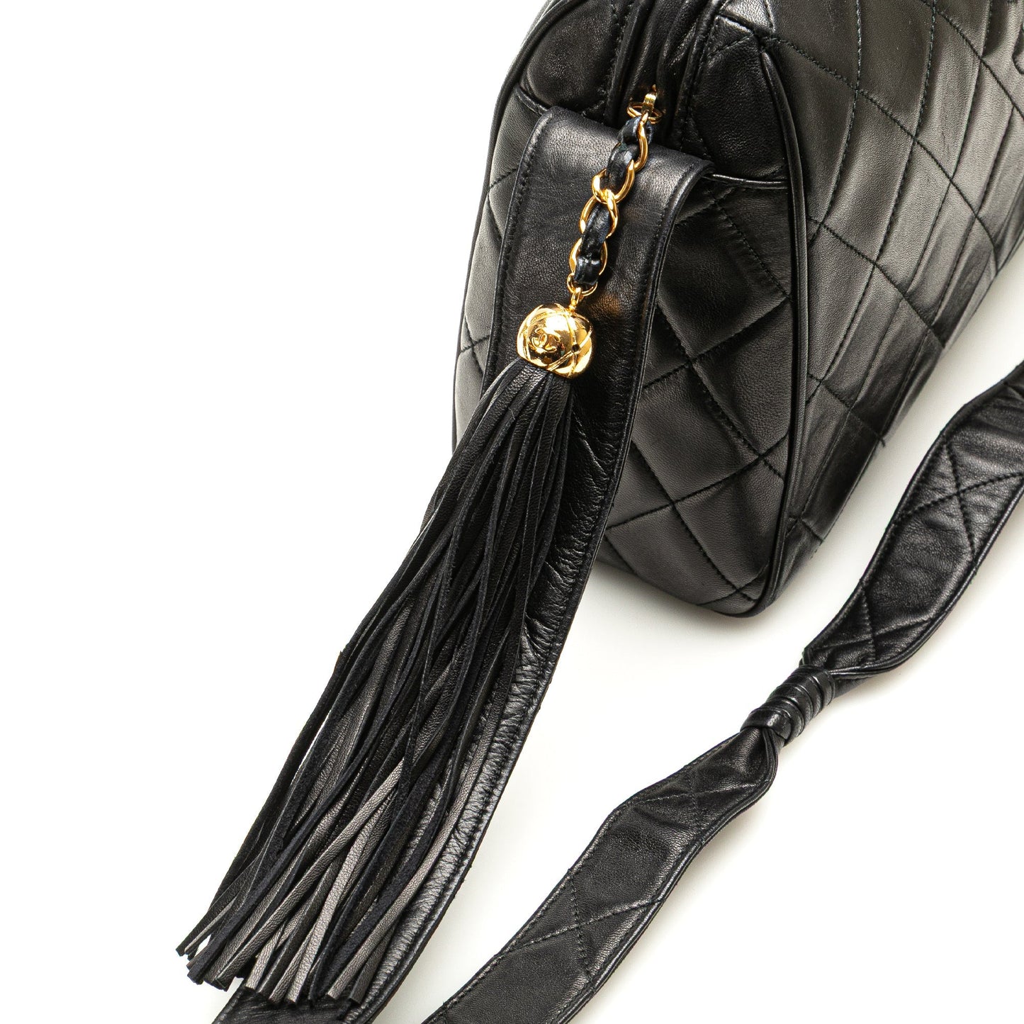 Chanel CC Quilted Lambskin Tassel Crossbody Black