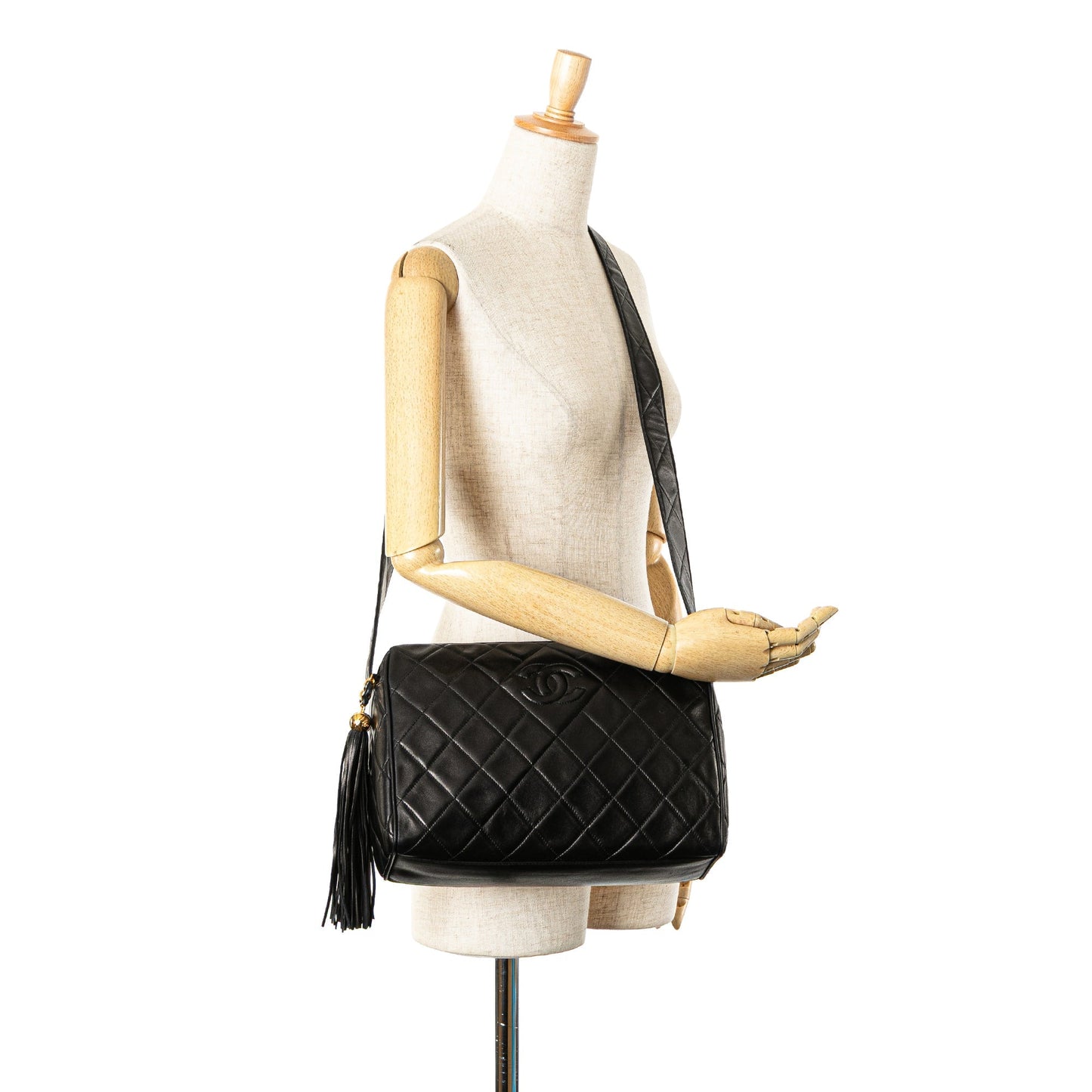 Chanel CC Quilted Lambskin Tassel Crossbody Black