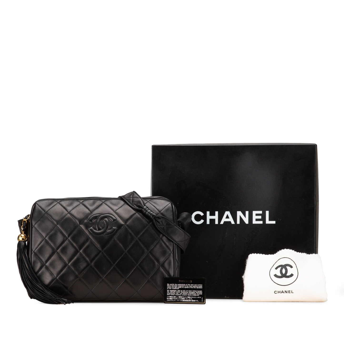 Chanel CC Quilted Lambskin Tassel Crossbody Black