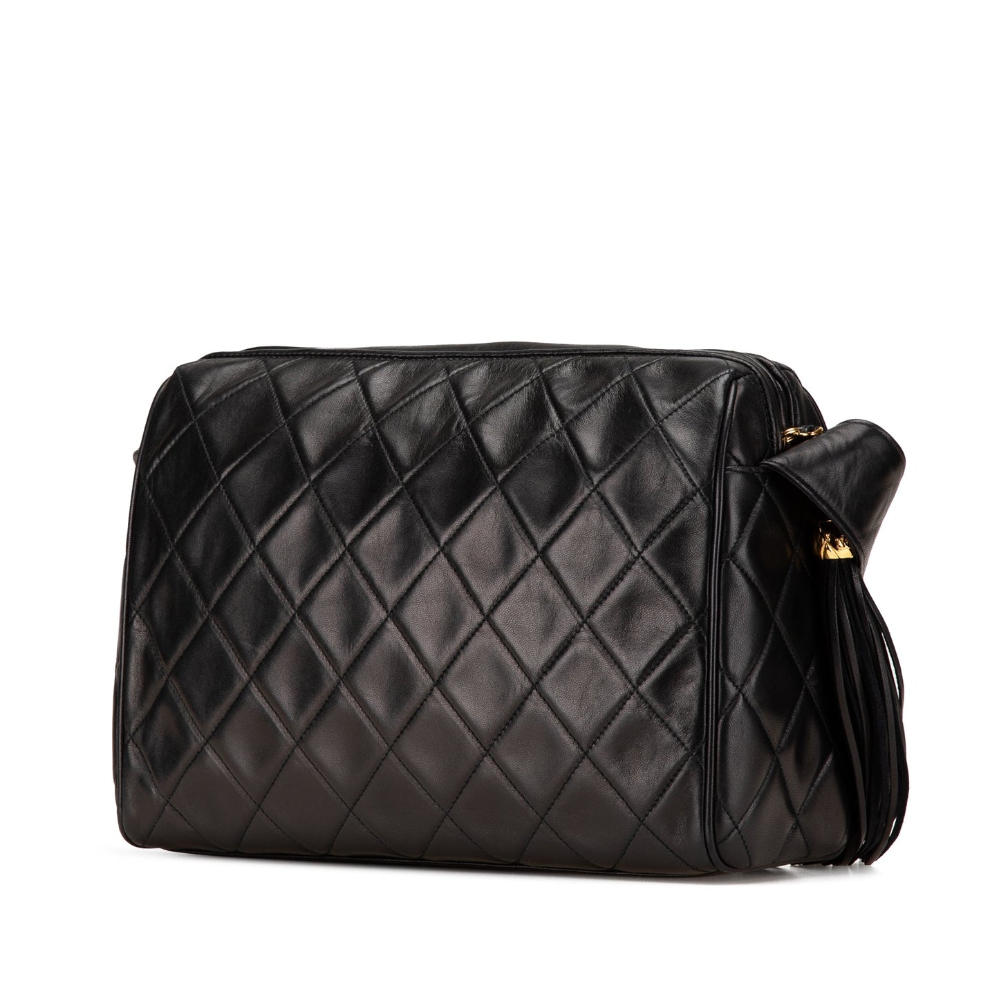 Chanel CC Quilted Lambskin Tassel Crossbody Black