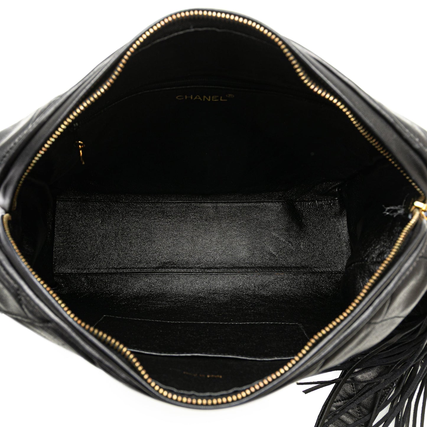 Chanel CC Quilted Lambskin Tassel Crossbody Black