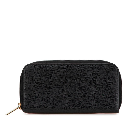 Chanel CC Caviar Zip Around Wallet Black