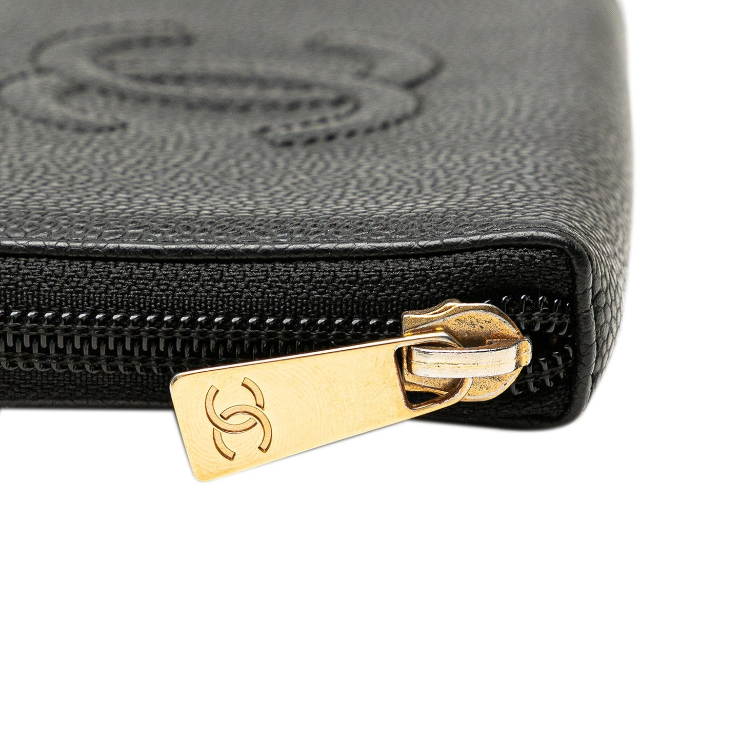Chanel CC Caviar Zip Around Wallet Black