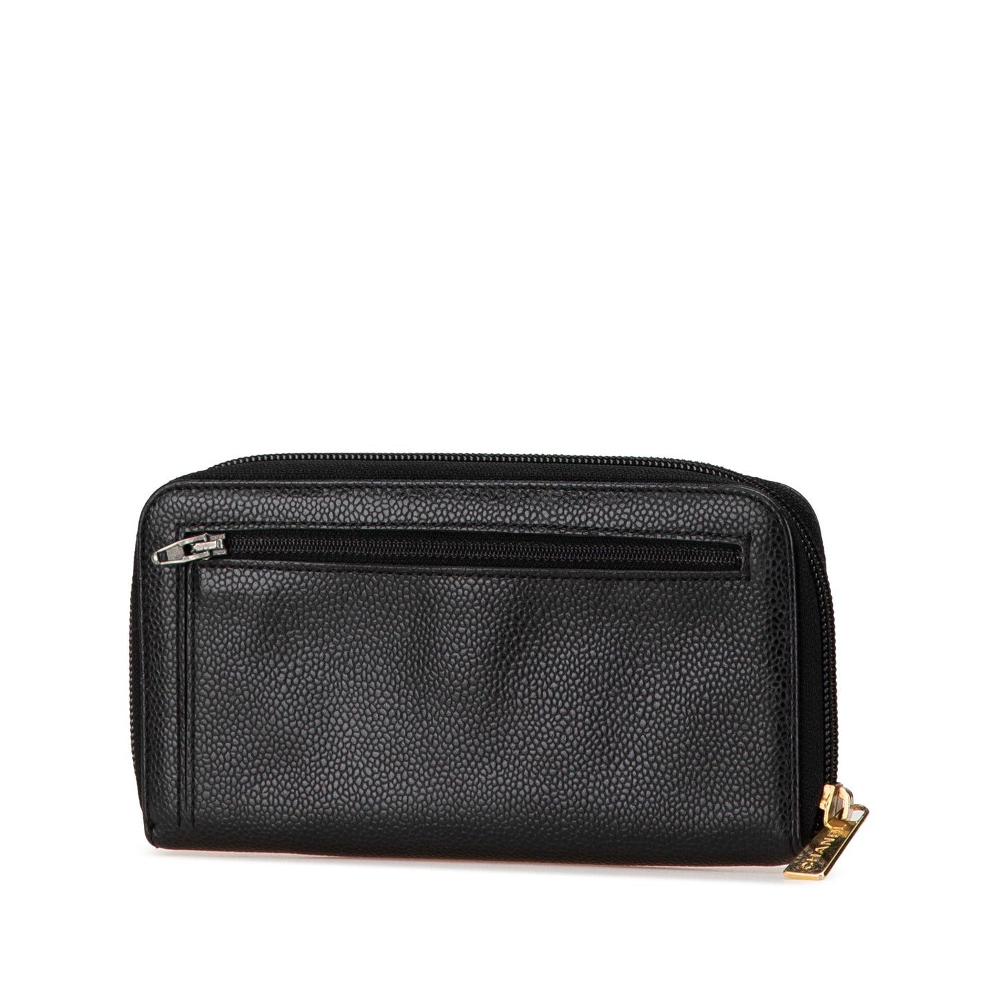 Chanel CC Caviar Zip Around Wallet Black