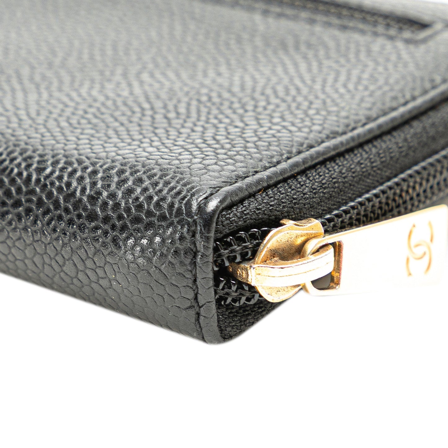 Chanel CC Caviar Zip Around Wallet Black