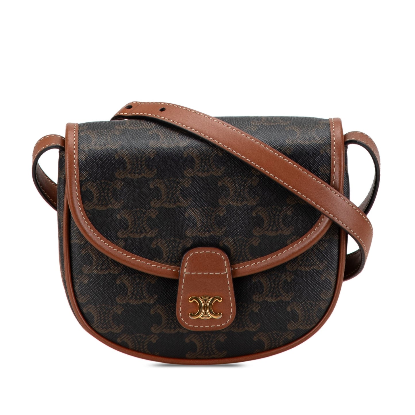 Celine Mini Triomphe Coated Canvas Besace Crossbody Brown