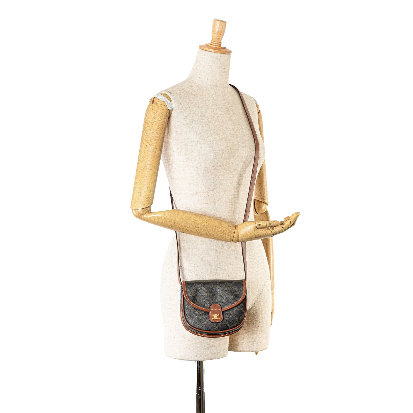 Celine Mini Triomphe Coated Canvas Besace Crossbody Brown