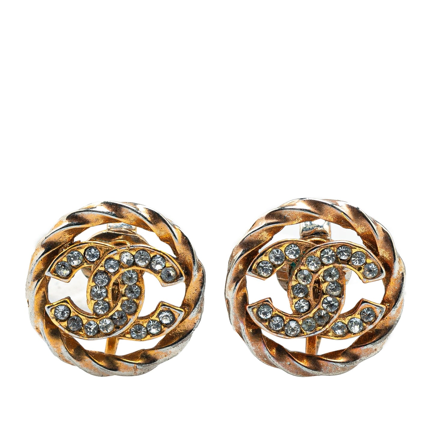Chanel Gold Plated CC Rhinestones Clip on Earrings Gold