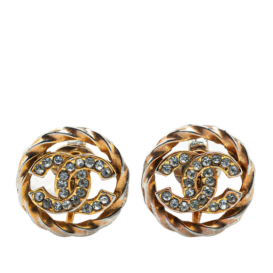 Chanel Gold Plated CC Rhinestones Clip on Earrings Gold