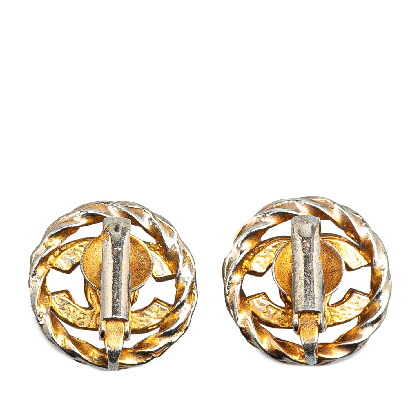 Chanel Gold Plated CC Rhinestones Clip on Earrings Gold