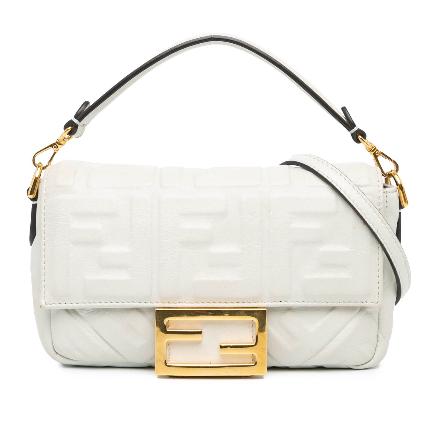 Fendi Mini Zucca Embossed Leather Baguette Satchel White