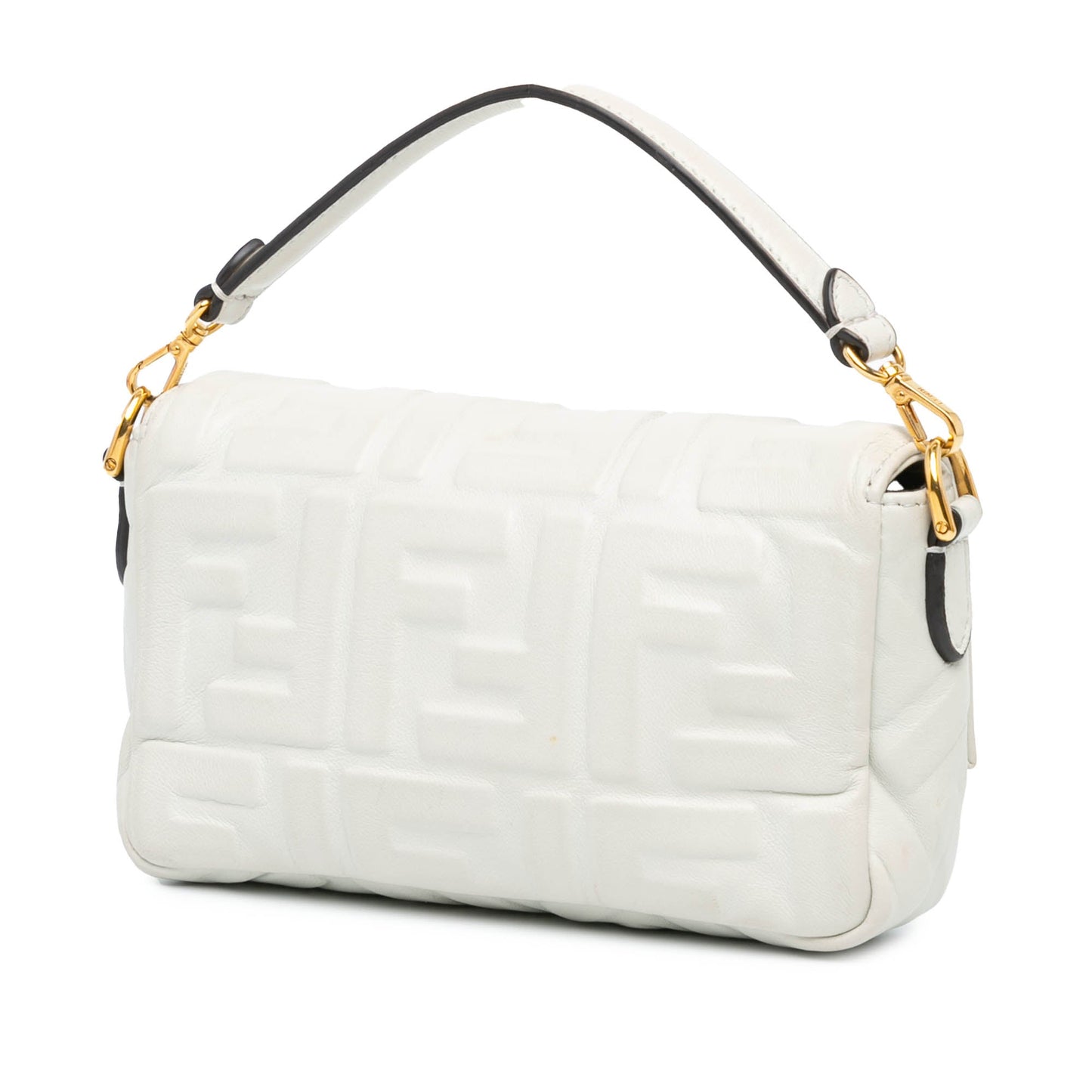 Fendi Mini Zucca Embossed Leather Baguette Satchel White