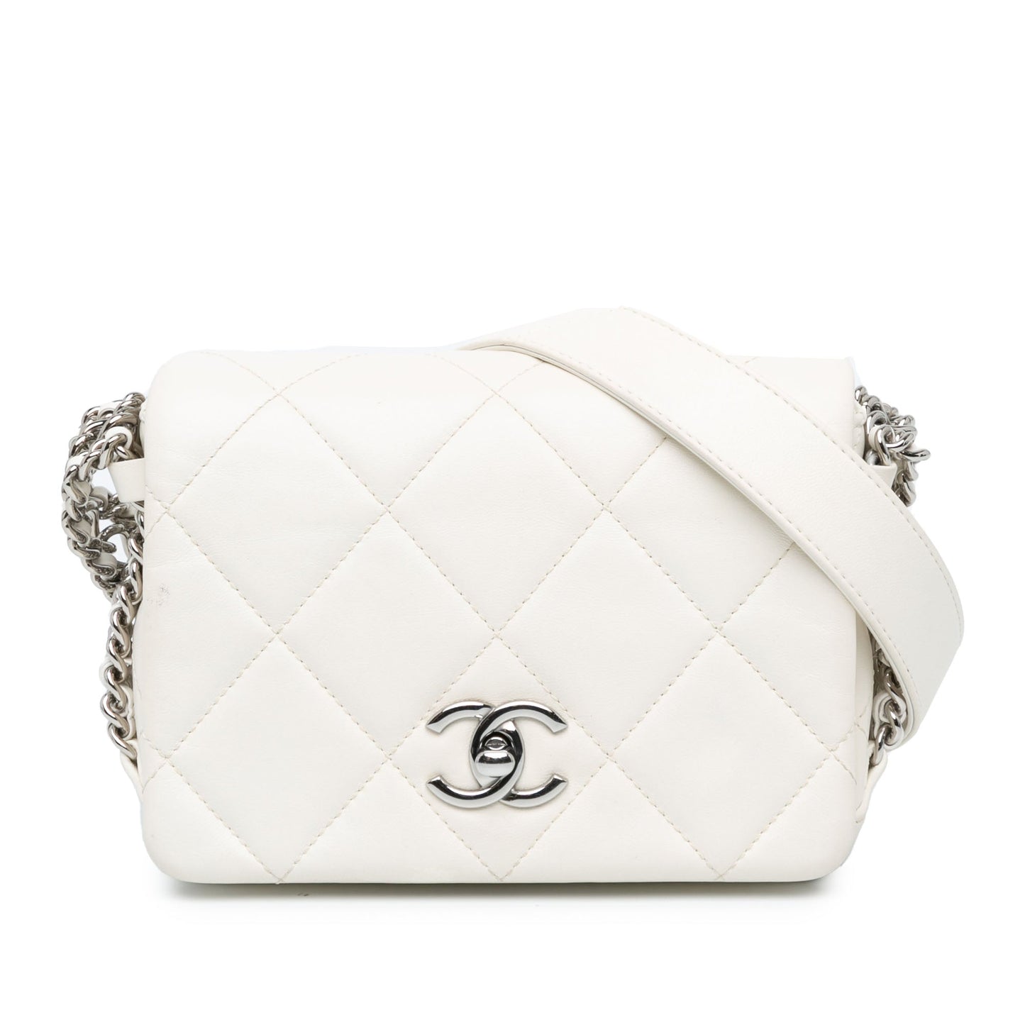 Chanel Mini Quilted Lambskin Chain Rows Flap White
